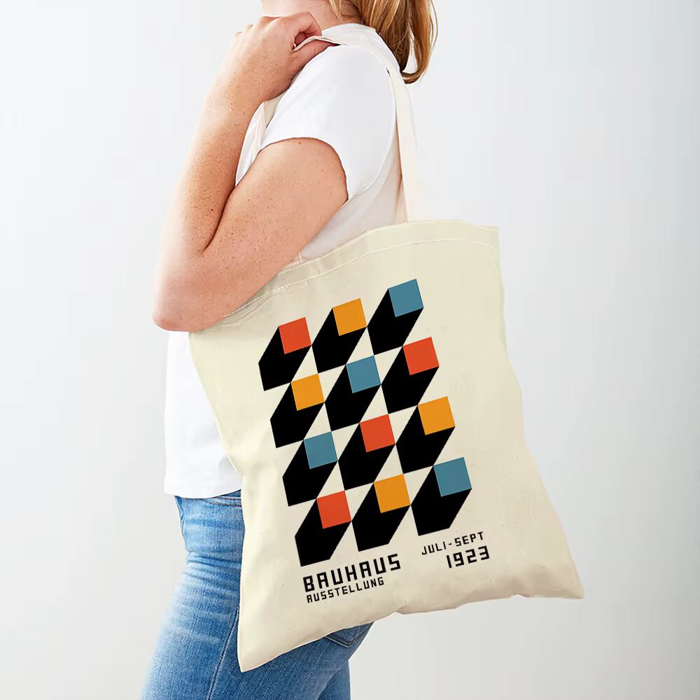 Bauhaus minimaliste femmes sacs à provisions Double impression décontracté toile sac à bandoulière pour enfant abstrait couleur bloc Shopper sac