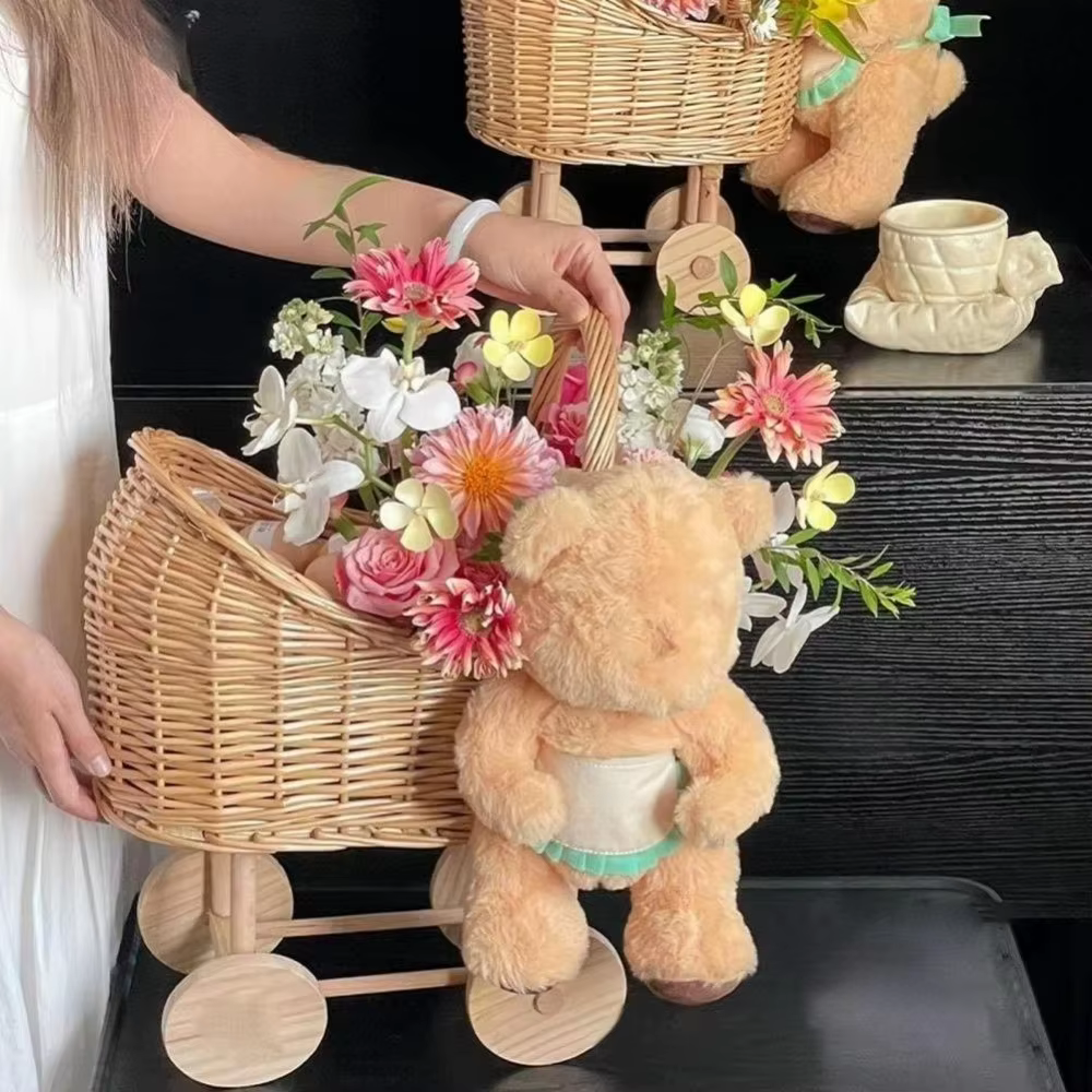 Grand panier de fleurs tissé Vintage avec poignée