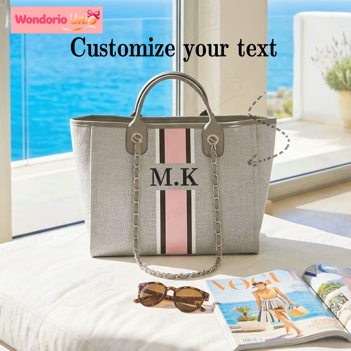 Sac fourre-tout en toile personnalisé avec monogramme