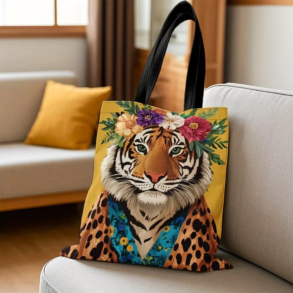 Sac fourre-tout élégant imprimé tigre et léopard