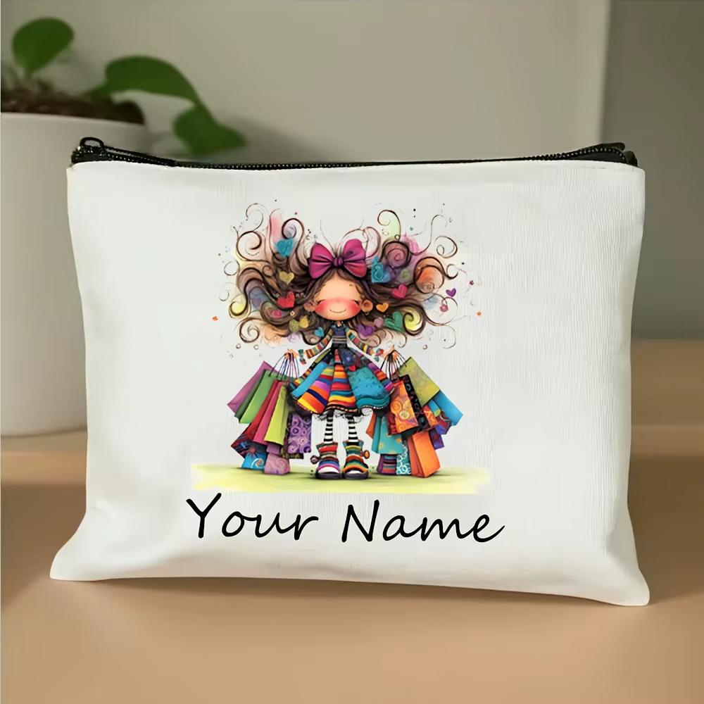 Testo de nom personnalisé, trousse de maquillage de dessin animé arc-en-ciel pour fille mignonne, organisateur de cosmétiques pour femmes, pochette Durable, trousse de toilette, trousse à crayons