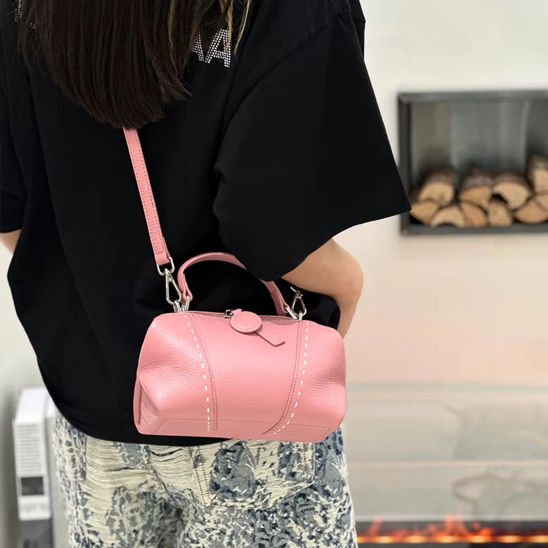 Sac Boston Mini en Cuir de Vachette Véritable pour Femme