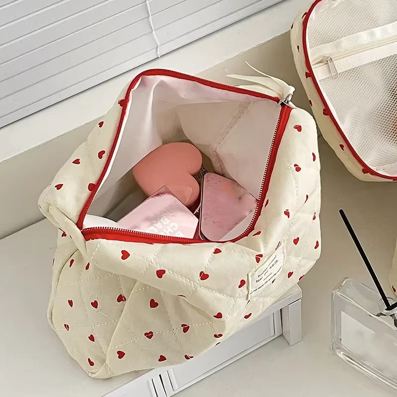 Sac de maquillage matelassé à fermeture éclair pour femmes