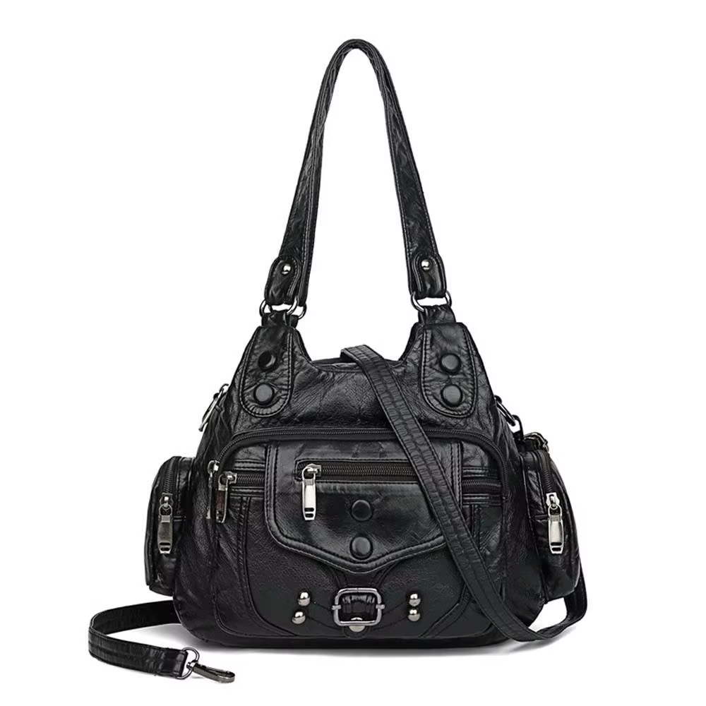 Sac à main noir rétro en cuir texturé