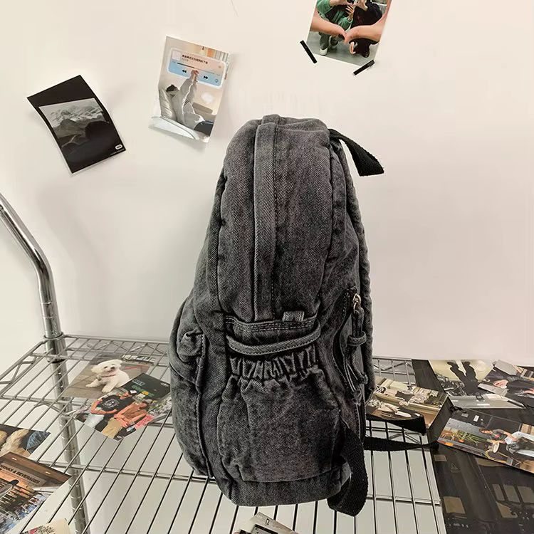 Sac à dos en jean délavé style rétro pour étudiants