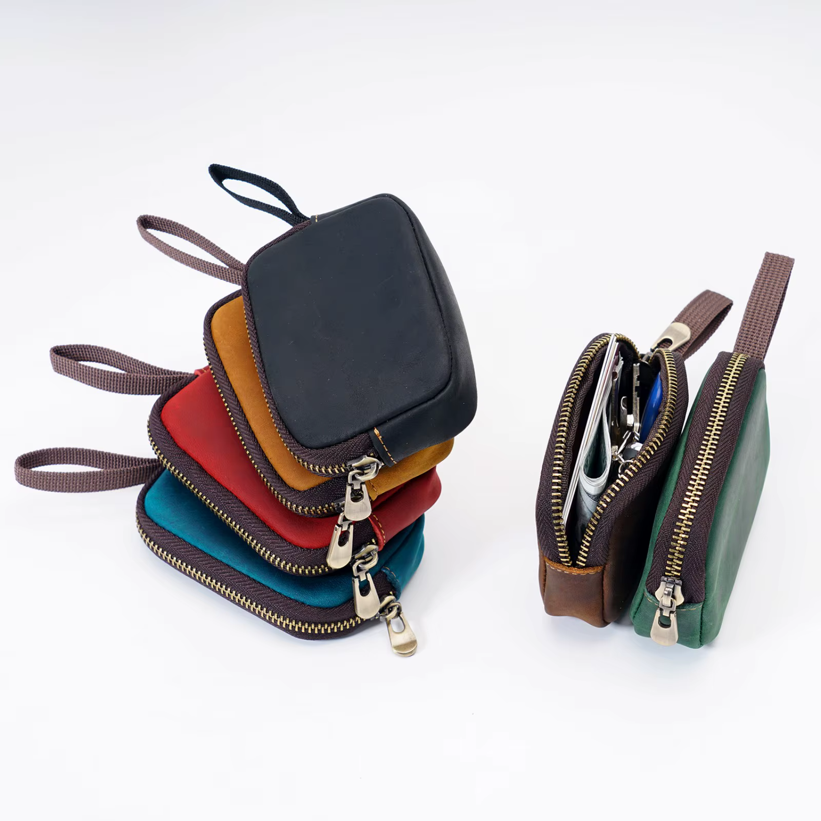 Porte-monnaie en cuir véritable avec porte-clés