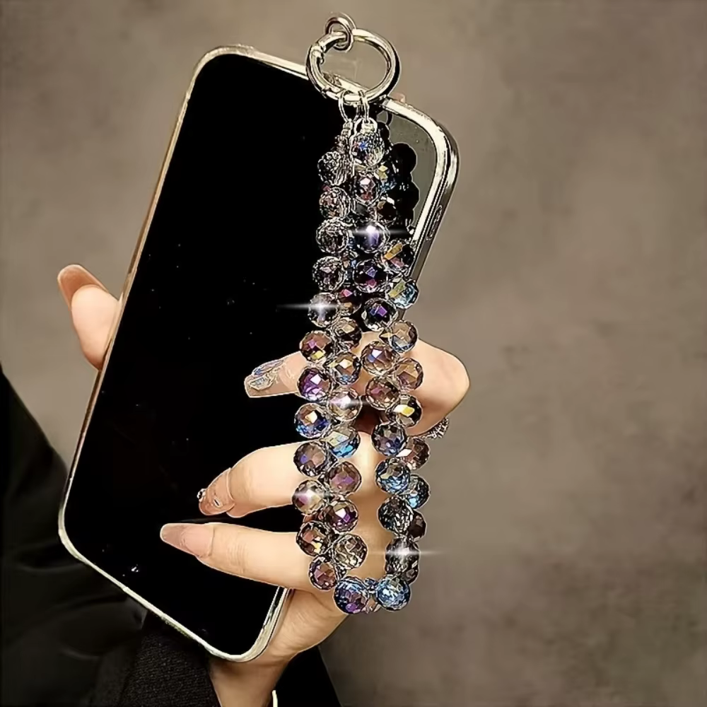 Breloque de sac perlée haut de gamme de luxe, porte-clés/lanière de téléphone en perles facettées exquises, idéale pour la décoration de sacs et les cadeaux
