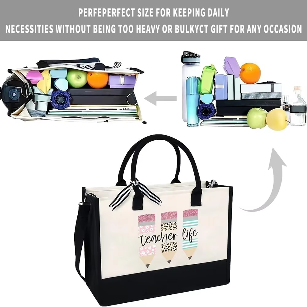 1 pièces 16.9*11.8*7.8 pouces sac fourre-tout de vie pour enseignant avec sangles cadeau de remerciement pour Mentor cadeaux de retour à l'école pour les enseignants Graduation