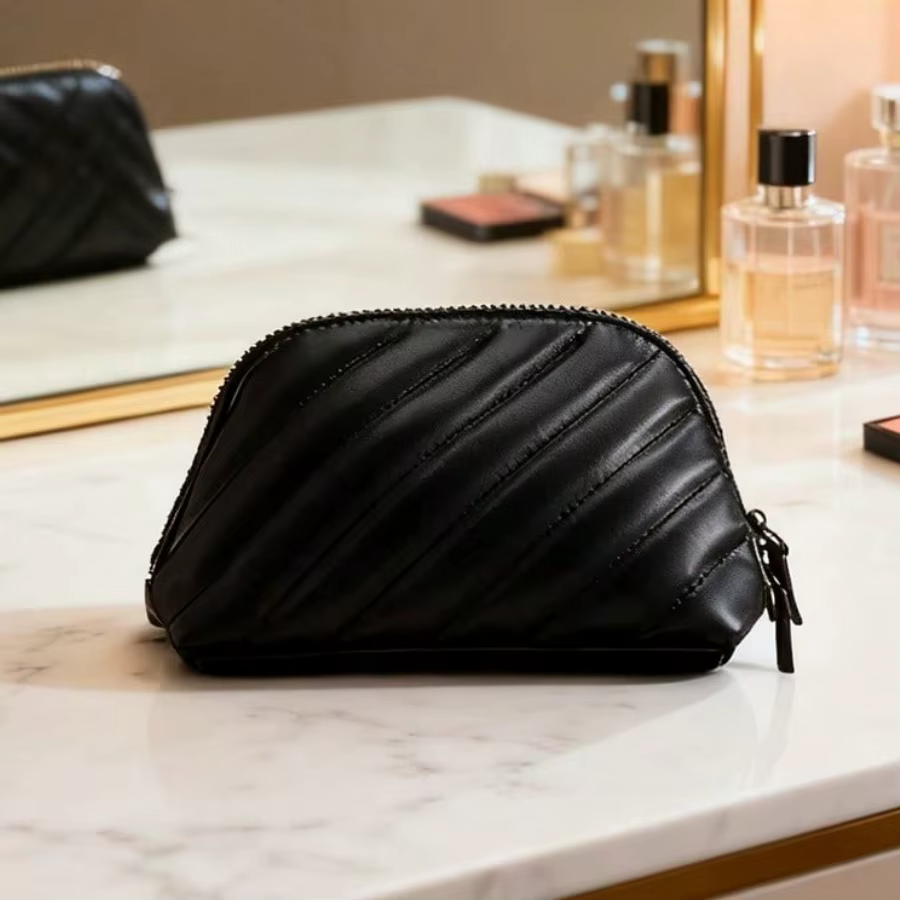 GIFT-141 Édition Limitée Pochette Cosmétique Noire à Double Fermeture Éclair Mini
