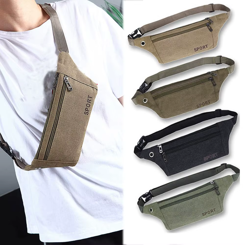 Sac banane décontracté en toile pour rangement de portefeuille