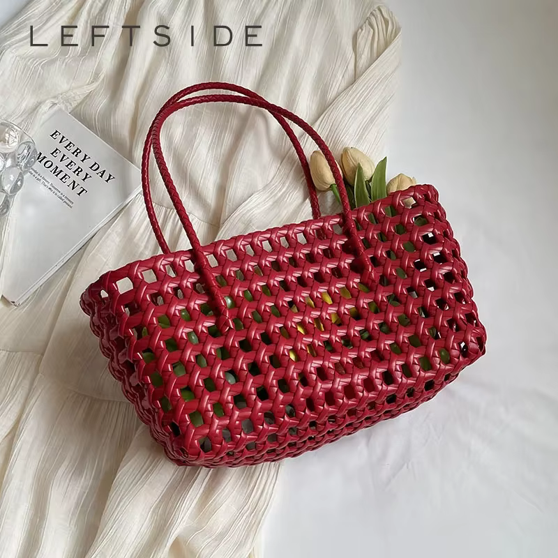 LEFTSIDE – petits sacs fourre-tout tissés de couleur unie pour femmes