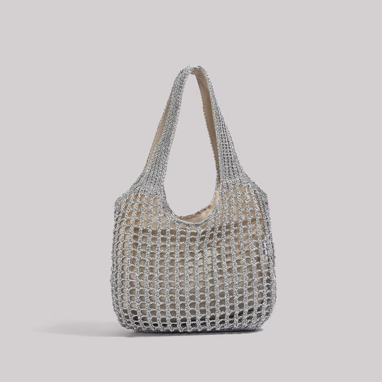 Sac fourre-tout en maille tissée à paillettes argentées pour femmes