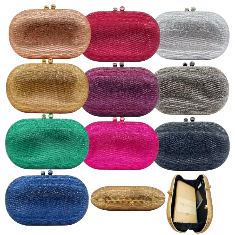 Pochette de soirée en cristal et strass avec chaîne