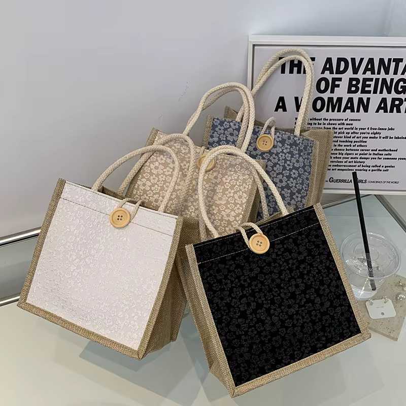Sac à main en lin à fleurs pour femmes