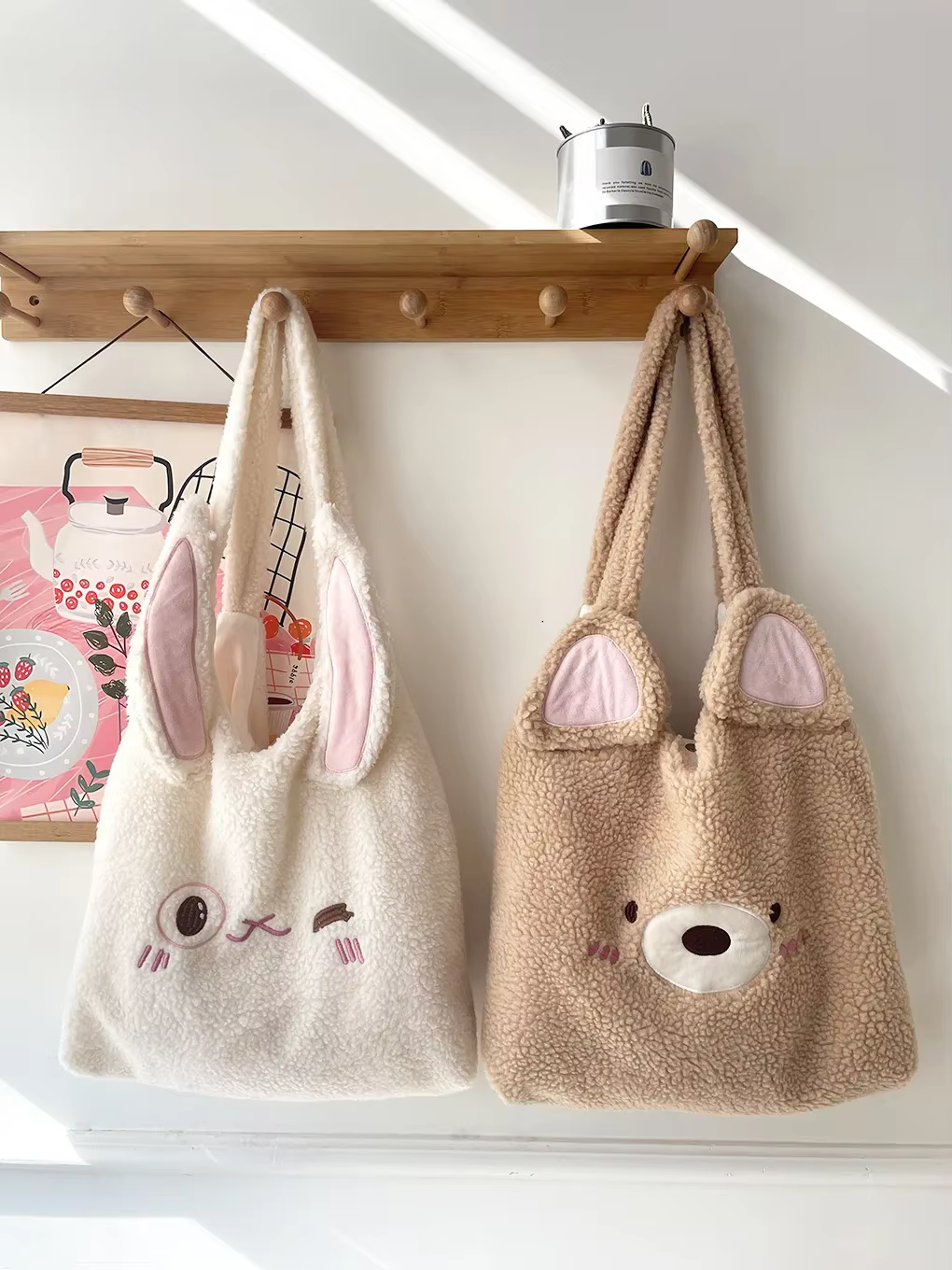 Sac fourre-tout en fausse laine d'agneau pour femme