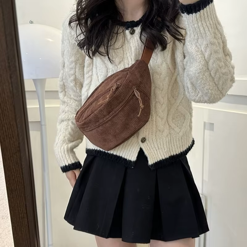 Sac banane monochrome en velours côtelé pour femme