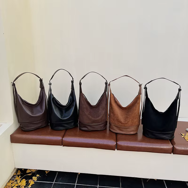 Sac à bandoulière simple en Faux daim + cuir Pu pour femme