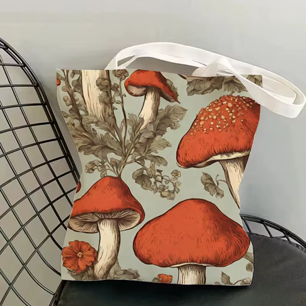 Sacs de rangement à motif champignon, sacs fourre-tout à bandoulière en toile imprimée double face, sacs de shopping tendance, sacs écologiques, sacs cadeaux