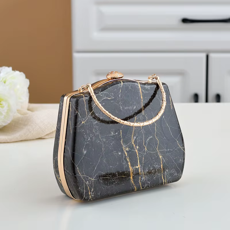 Pochette de soirée en Pu à motif de marbre d'inspiration de luxe