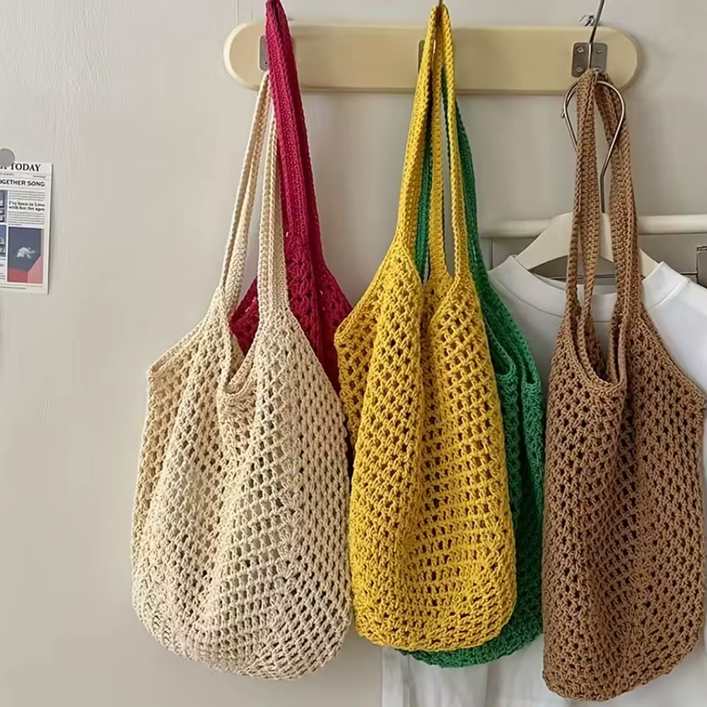 Sac tissé décontracté de grande capacité pour femme - Sac de plage ouvert avec bandoulière réglable