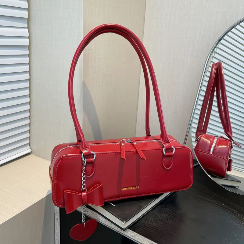 Sacs à bandoulière rectangulaires en PU brillant pour femmes