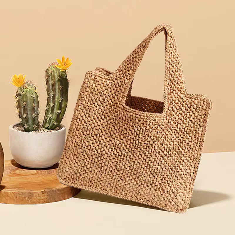 Sac à main décontracté en paille tressée avec poignée supérieure