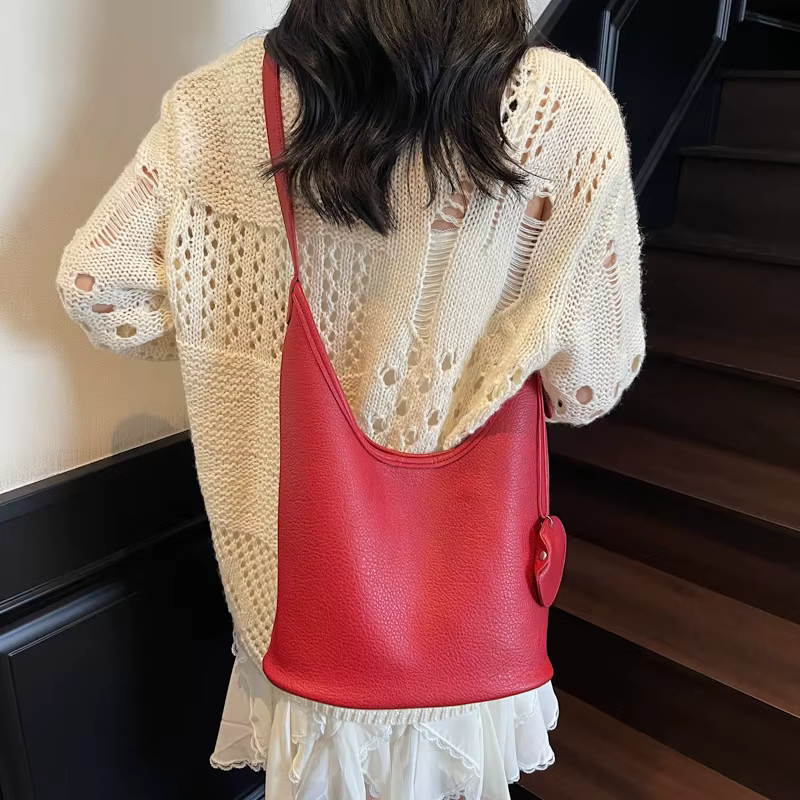 Sac Seau Coréen Rétro à Motif Litchi pour Femme, Grande Capacité, Été 2025, Sac à Bandoulière Unique Décontracté pour Trajet Quotidien