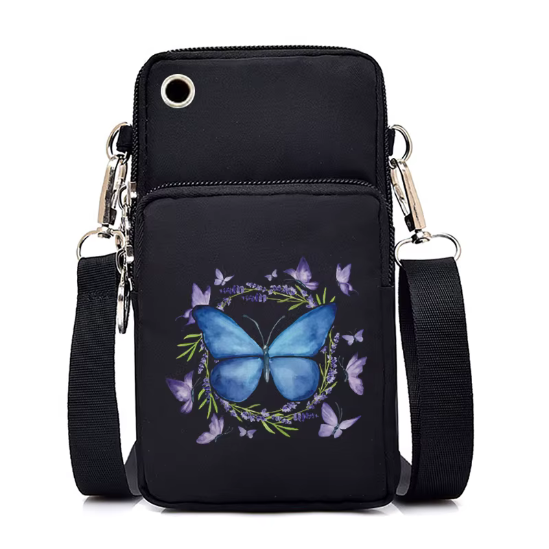 Femmes Mini sac de téléphone portable Vintage aquarelle papillon imprimé petits sacs à bandoulière fourre-tout sac à