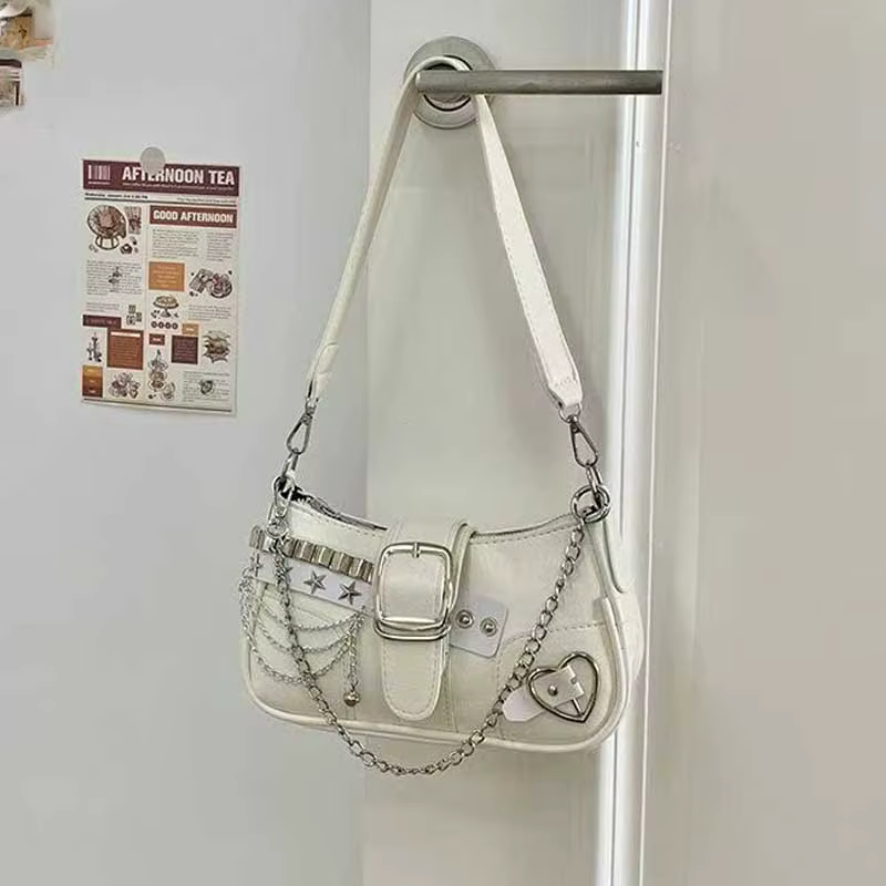 Sac à bandoulière léger en cuir PU avec sangle en chaîne