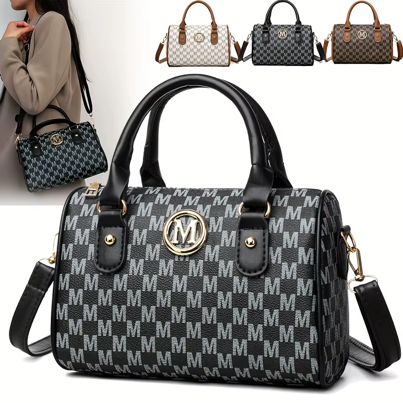 Women Alphabet Shoulder Bag with Golden "M" Logo