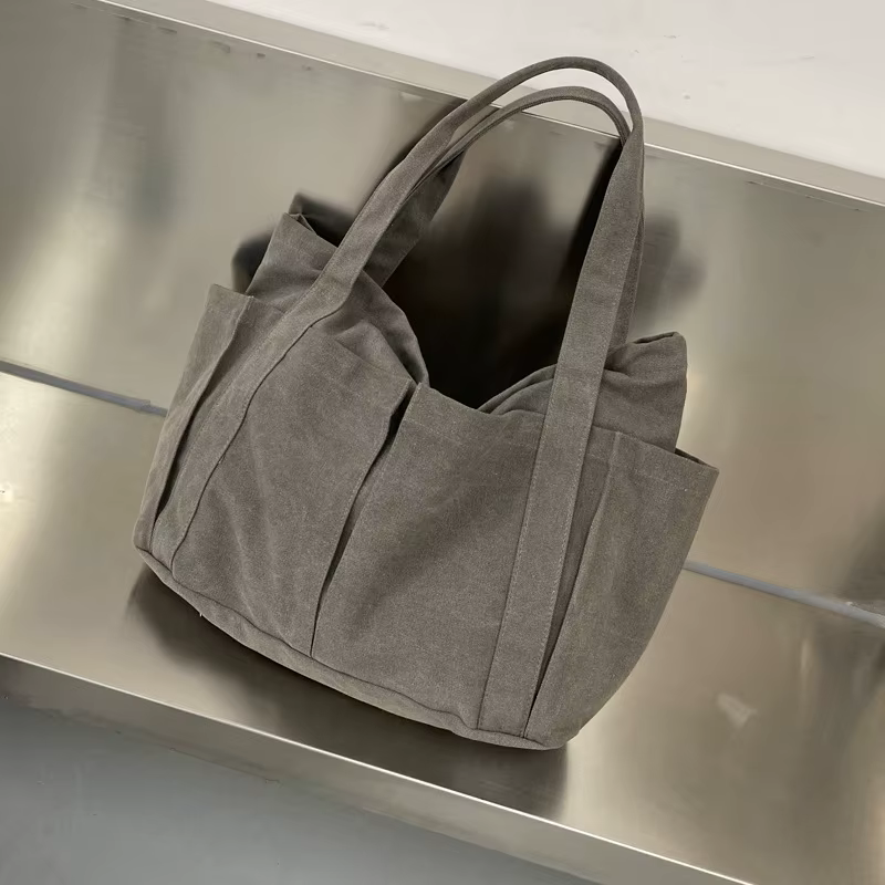 Sac fourre-tout en toile pour femme avec plusieurs poches