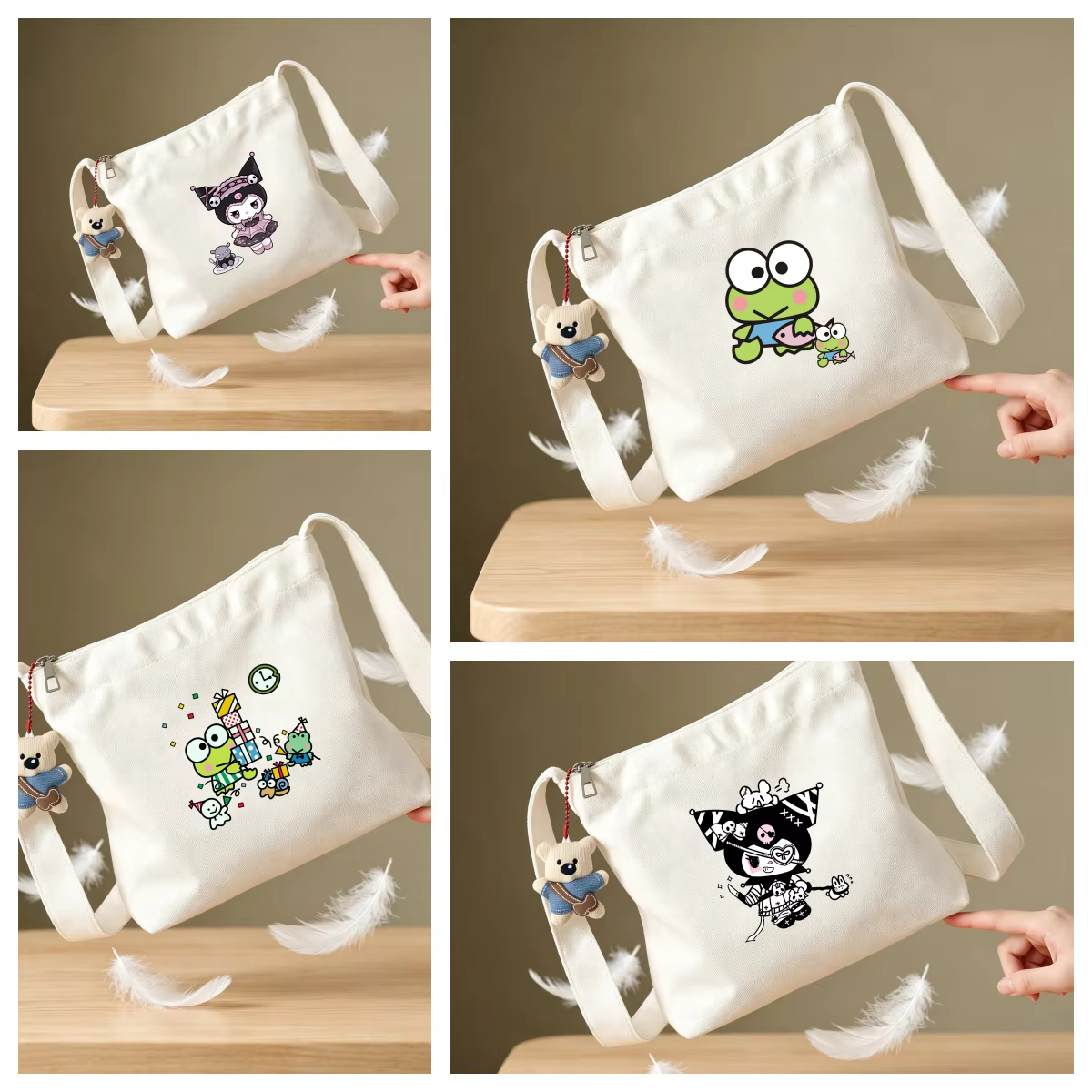 Sac à bandoulière gothique en toile Kuromi