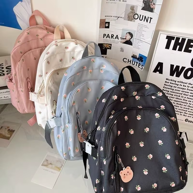 Petit sac à dos imprimé de fleurs fraîches pour femmes et filles