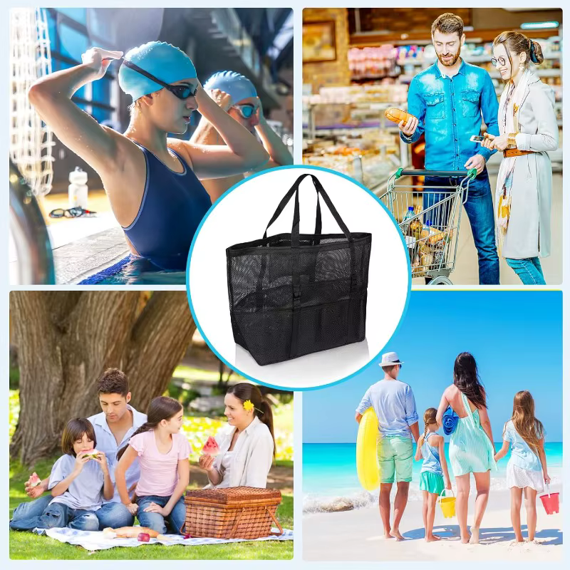 Sac de plage en filet - Grand sac de plage familial extra large