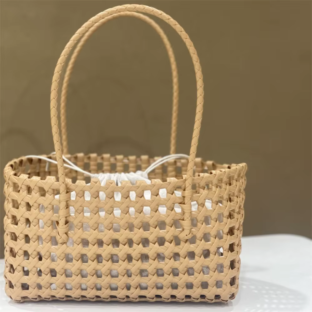 Sac cabas de plage en plastique tressé style campagnard bohème grande capacité pour femme en PVC