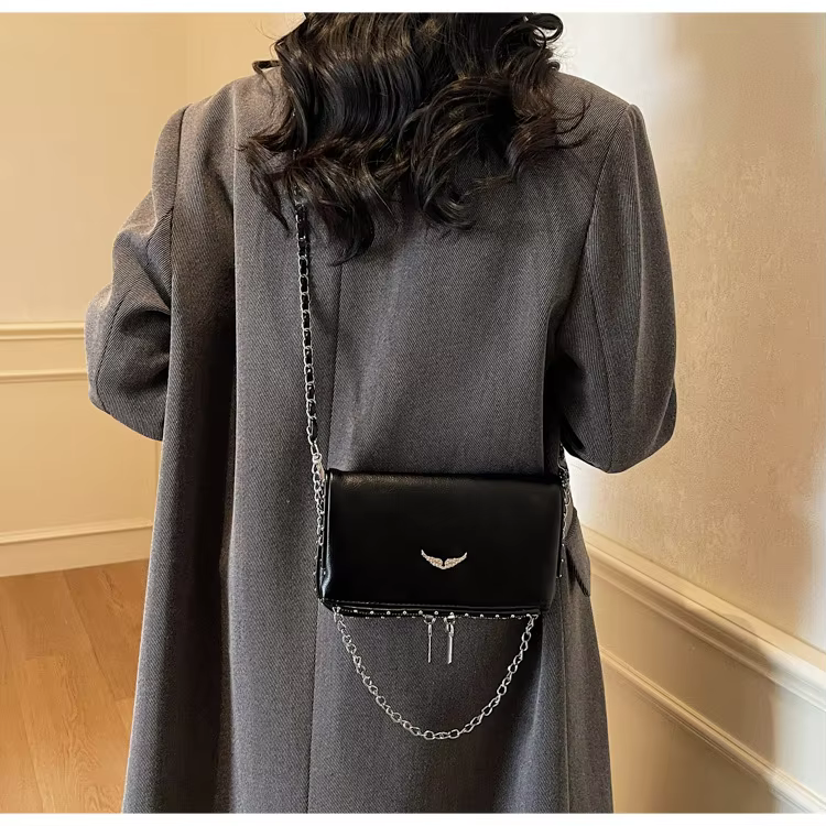 Sac bandoulière de luxe en PU couleur unie avec logo aile