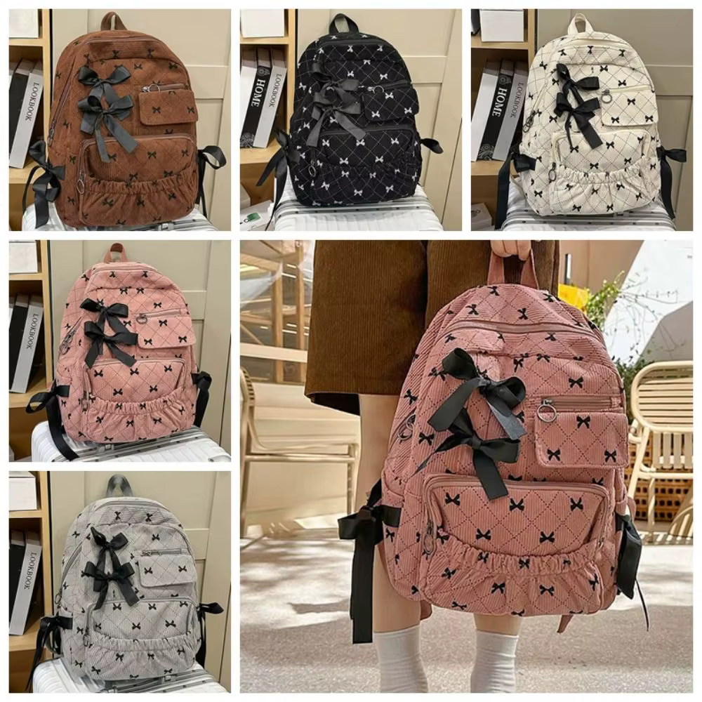 Sac à dos en velours côtelé avec nœud