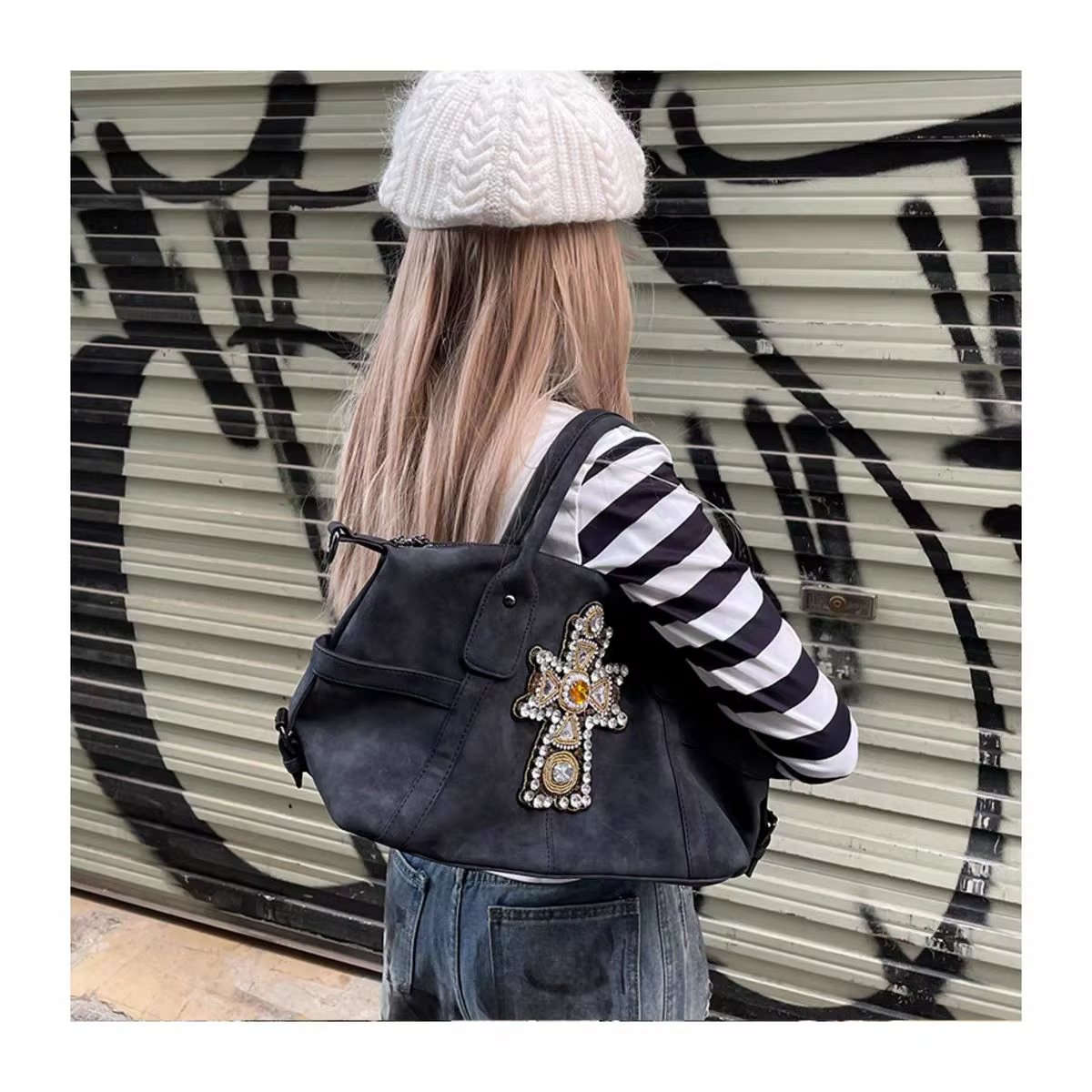 JIAERDI Vintage sous-culture croix fourre-tout sac à bandoulière femmes filles chaudes grande capacité Y2k sac à main dames Harajuku automne portefeuille nouveau