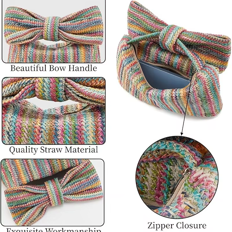 Sac de plage bohème en paille tressée pour femme