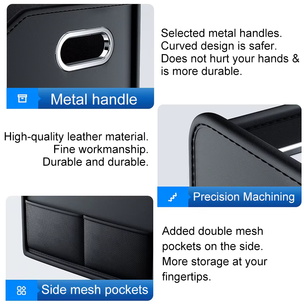 Organisateur de rangement pliable – Boîte fourre-tout en cuir PU pour coffre de voiture