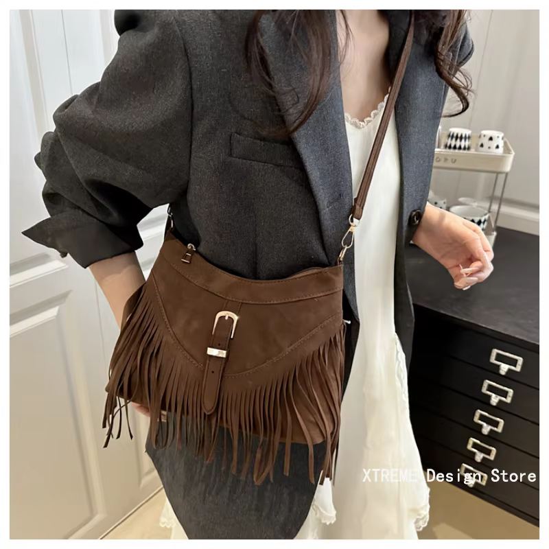 Sac à bandoulière rétro à franges pour femmes