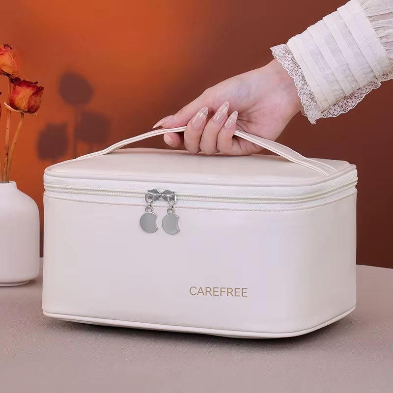 Trousse de maquillage de luxe en PU pour femme – Organisateur de cosmétiques de voyage avec fermeture à glissière