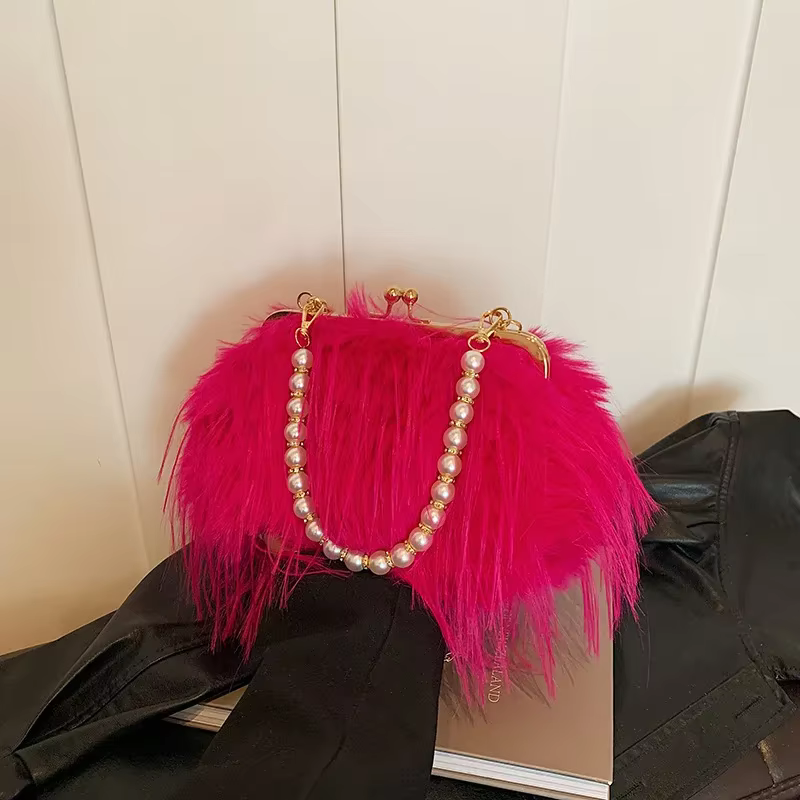 Sac de soirée en fausse fourrure pour femme
