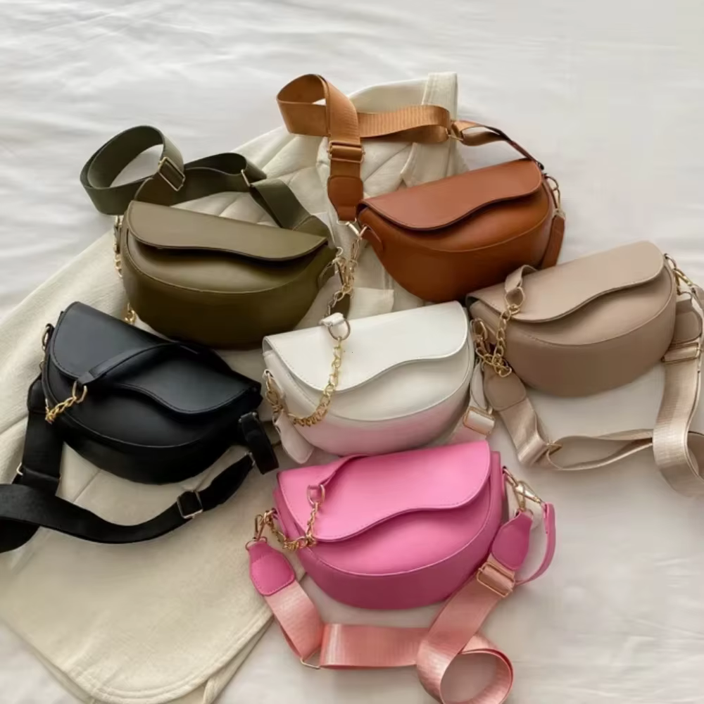 Femmes Vintage Double sangles sac à bandoulière nouvelle couleur unie Simple sac