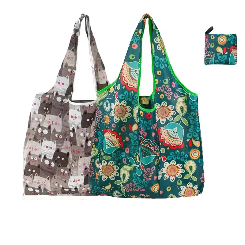 Grande taille en Nylon grand fourre-tout ECO réutilisable Polyester Portable épaule femmes sacs à main pochette pliante sac à provisions pliable