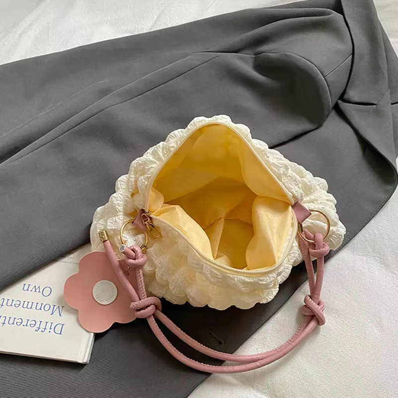 Sac fourre-tout décontracté plissé couleur unie pour femme