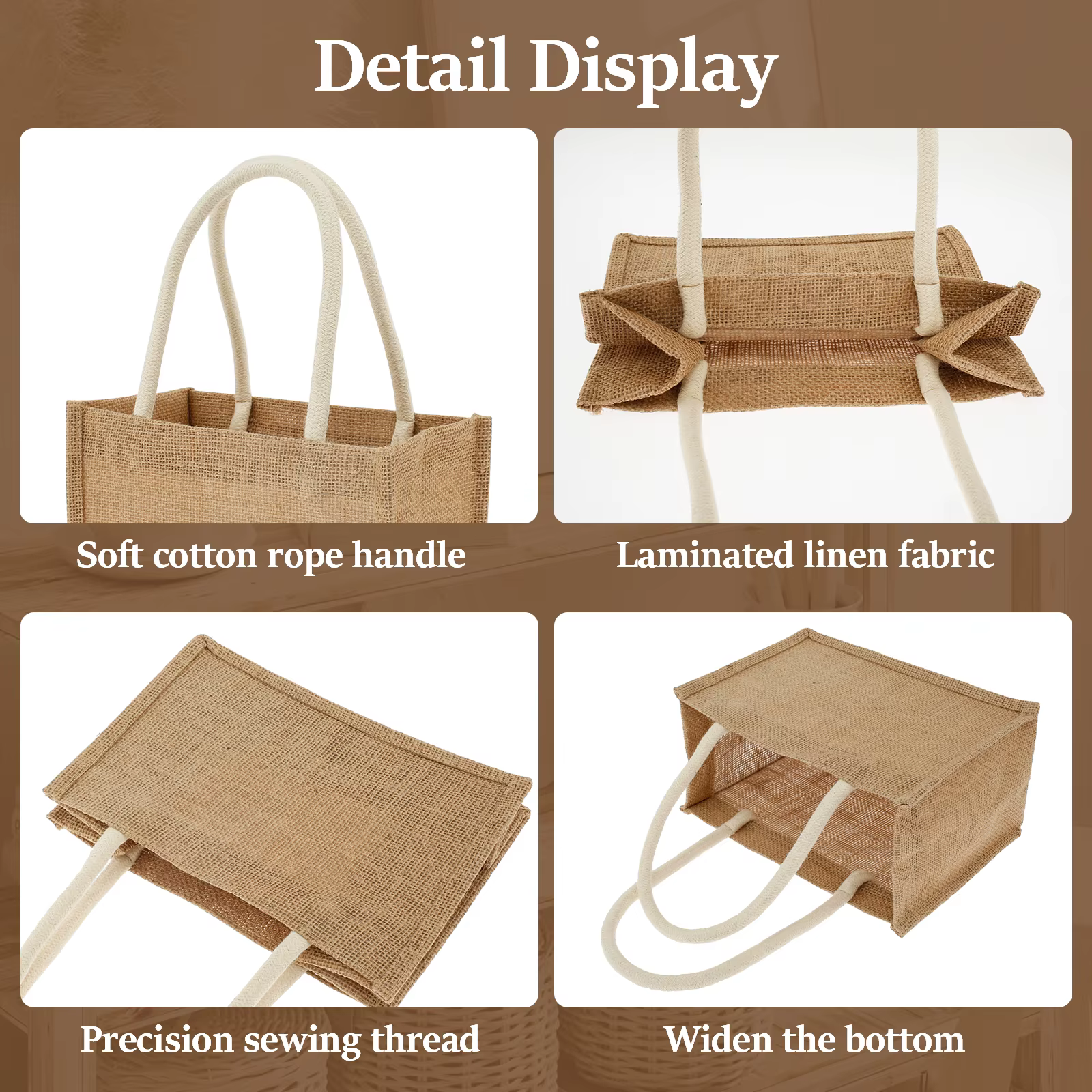 4-12 pièces toile de Jute fourre-tout sac à provisions Portable femmes