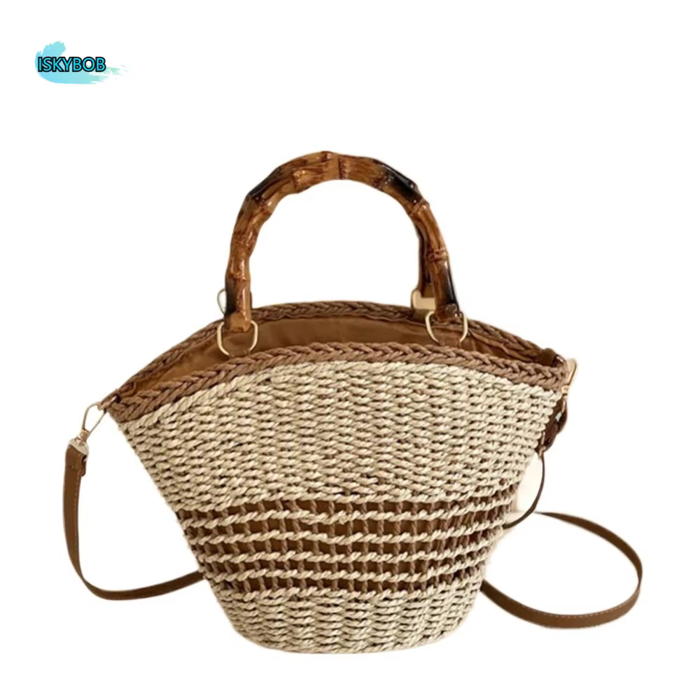 Sac seau tendance en paille tressée grande capacité
