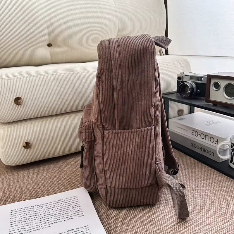 Nouveau Sac à Dos Vintage en Velours Côtelé Vert pour Garçons et Filles