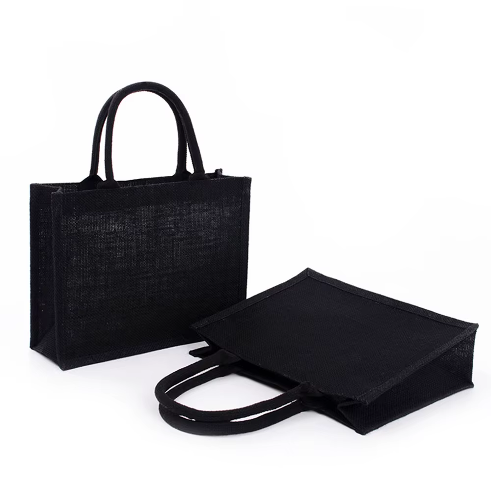 Grand sac fourre-tout en toile de jute noire